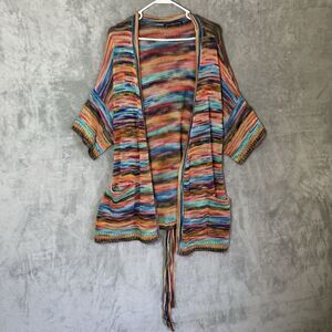 Peruvian Connection Boho Cardigan 2XL Sweater Striped Colorful Rainbow Tie